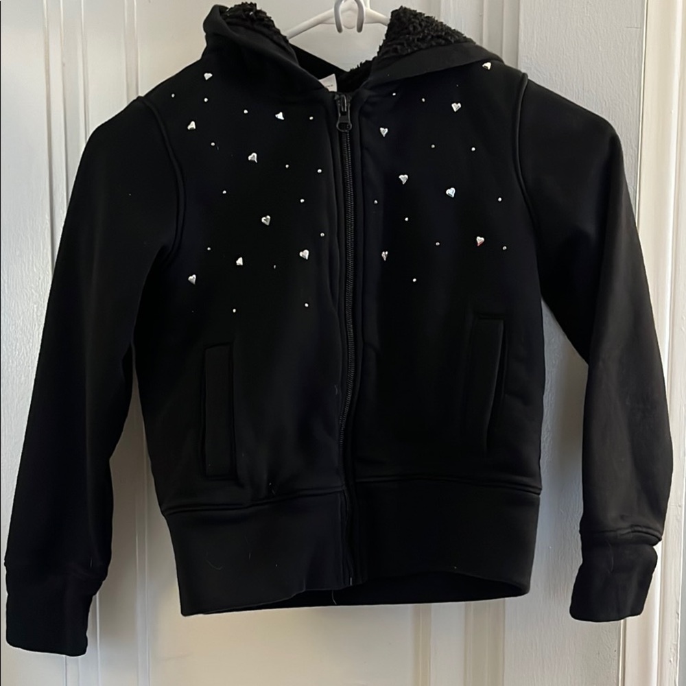 Kids Black Hoodie with Heart Accents